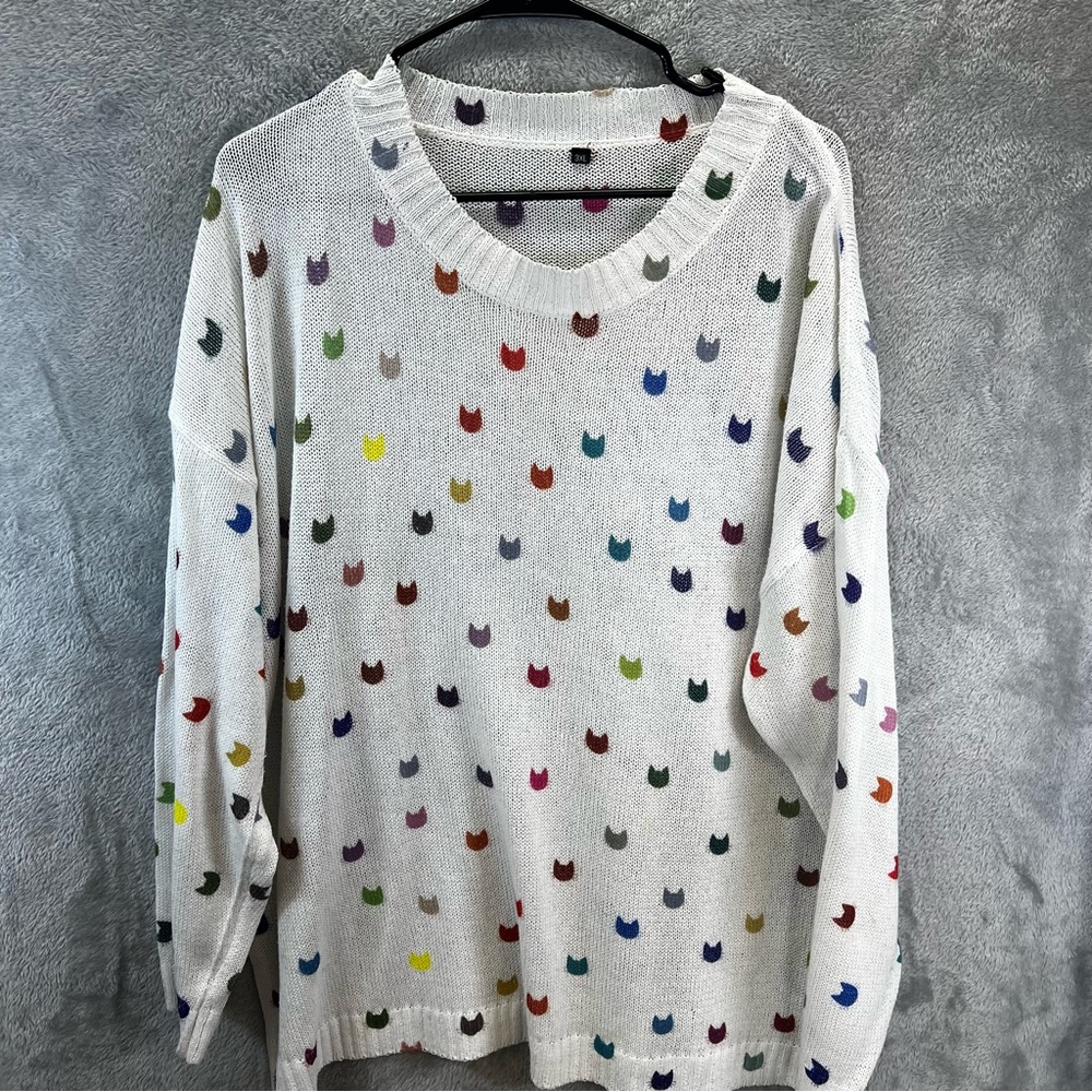 Multicolor Patterned‎ Women's Sweater Cat Head